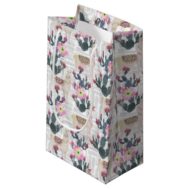 Watercolor Cactus Pattern Small Gift Bag (Front Angled)