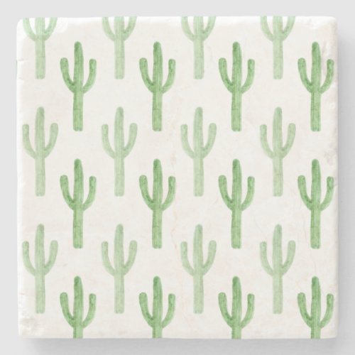 Watercolor Cactus Pattern Stone Coaster