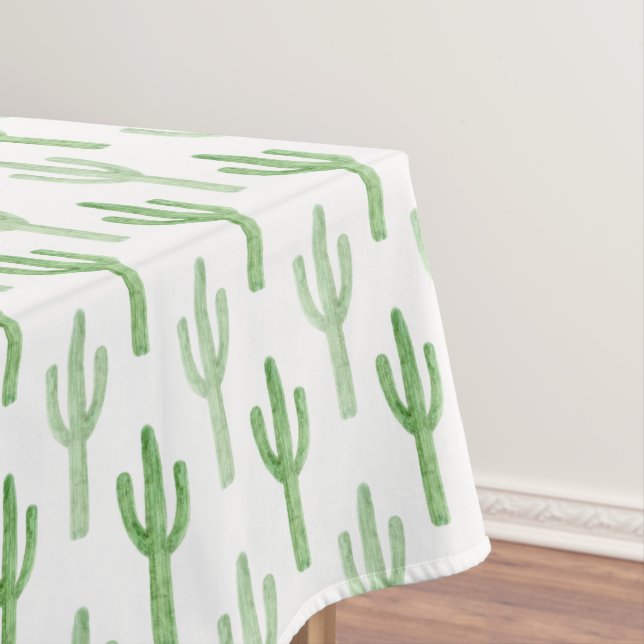 Watercolor Cactus Pattern Tablecloth (In Situ)