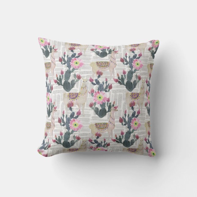 Watercolor Cactus Pattern Throw Pillow (Front)