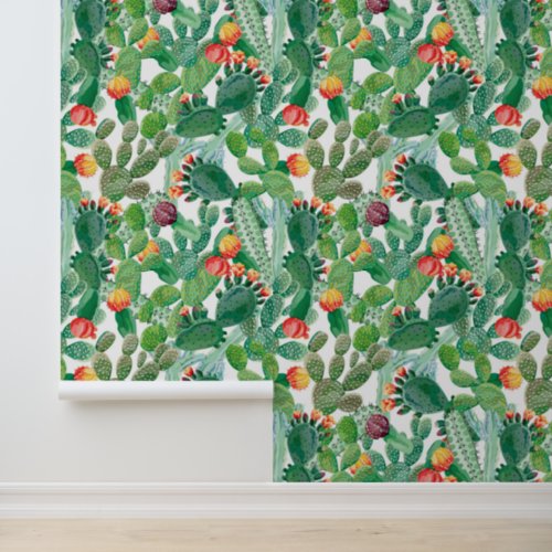 Watercolor Cactus Pattern Wallpaper