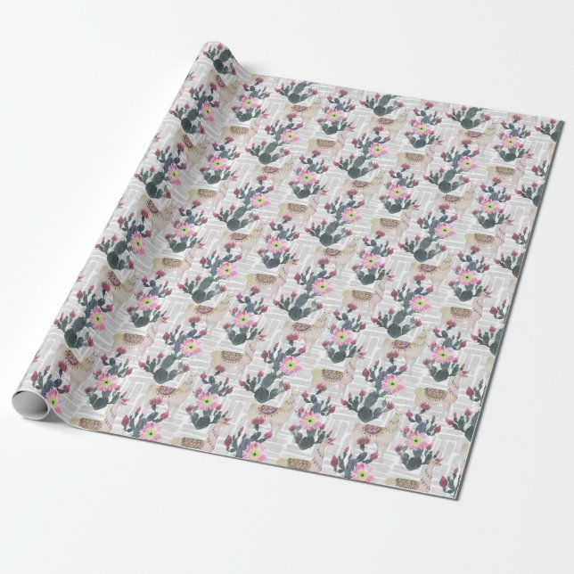 Watercolor Cactus Pattern Wrapping Paper (Unrolled)