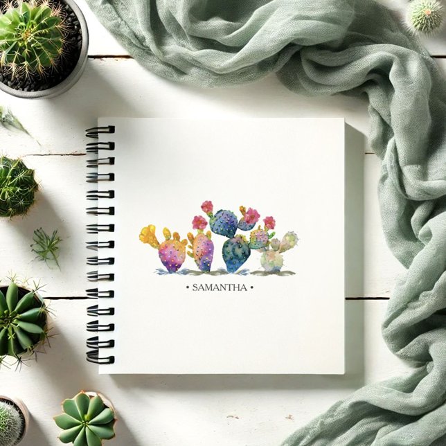 Watercolor Cactus Personalized Journaling Notebook (Personalized notebook with watercolor cactus.)