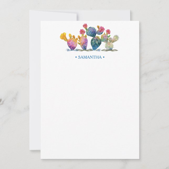 Watercolor Cactus Personalized Stationery Note Card (Front)