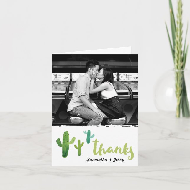 Watercolor Cactus Photo Thank You Card (Front)