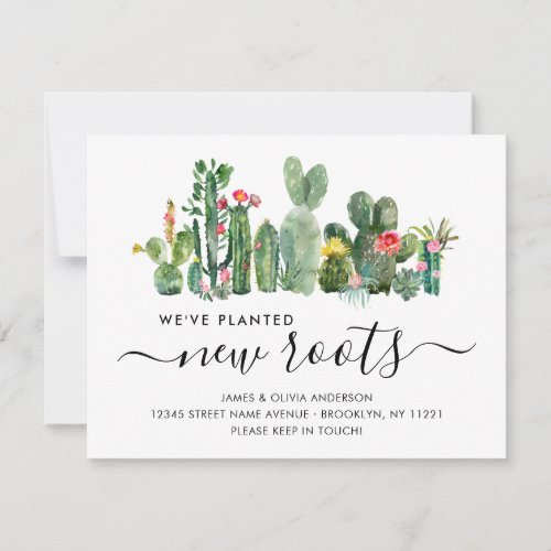 Watercolor Cactus Planted New Roots Moved Moving Announcement