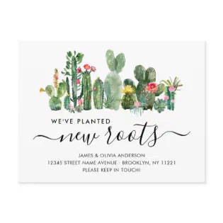 Watercolor Cactus Planted New Roots Moved Moving Announcement Postcard Watercolor Cactus Planted New Roots Moved Moving Announcement Postcard