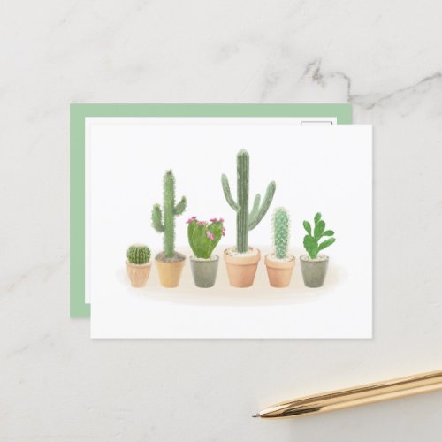 Watercolor Cactus Planter Cute Cacti Row Note Postcard