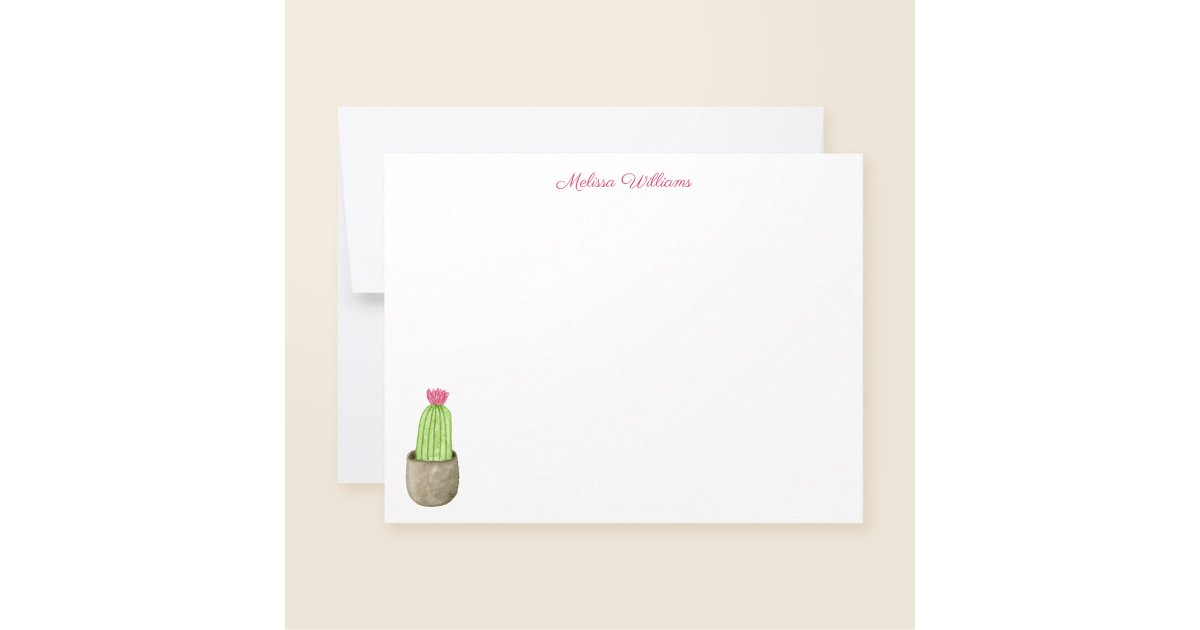 Watercolor Cactus Planter Personalized Stationery Note Card | Zazzle