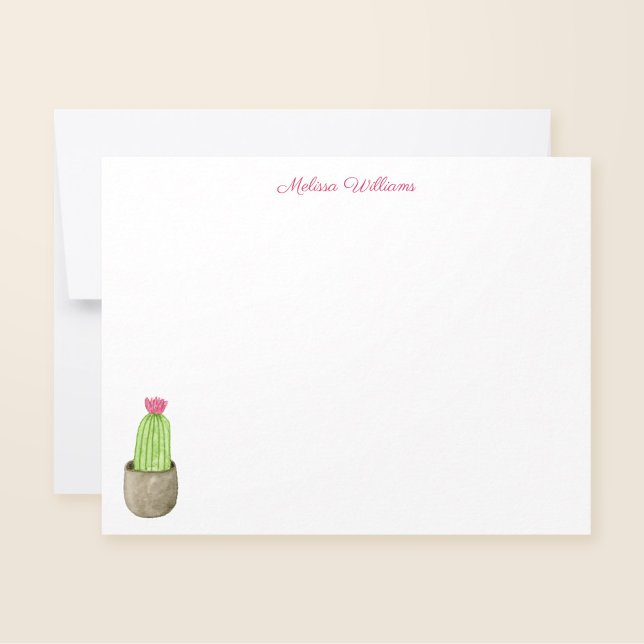 Watercolor Cactus Planter Personalized Stationery Note Card (Creator Uploaded)