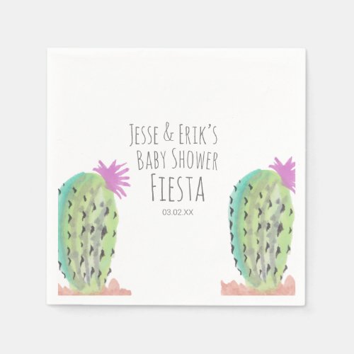 Watercolor Cactus Plants Hand Painted Baby Shower Napkins