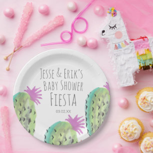 Watercolor Cactus Plants Hand Painted Baby Shower Paper Plates