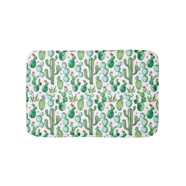 Watercolor Cactus Plants Pattern Bathroom Mat (Front)