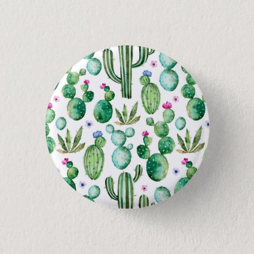 Watercolor Cactus Plants Pattern Button