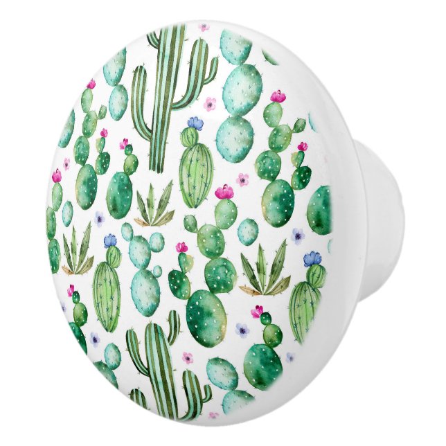 Watercolor Cactus Plants Pattern Ceramic Knob (Right)