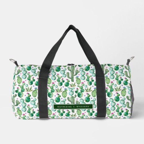 Watercolor Cactus Plants Pattern Duffle Bag