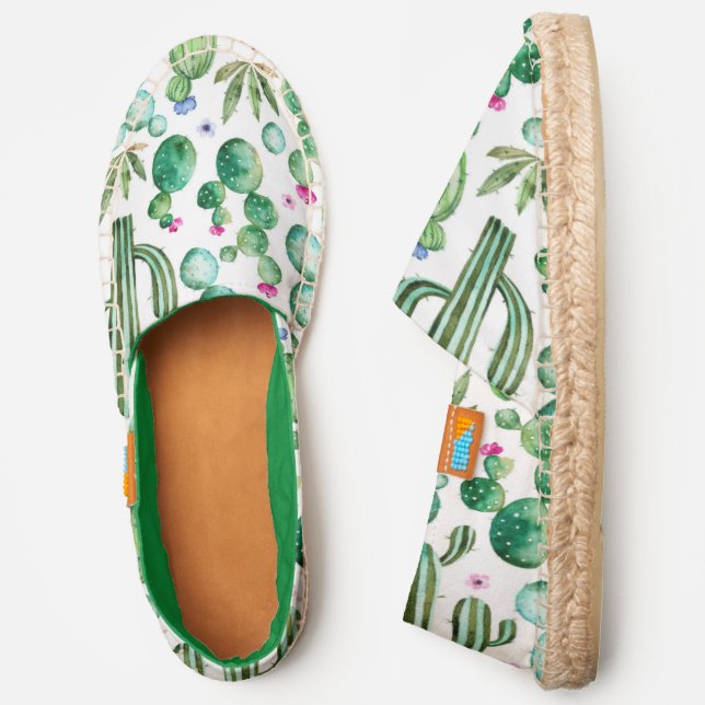 Watercolor Cactus Plants Pattern Espadrilles (Side)