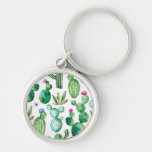 Watercolor Cactus Plants Pattern Keychain