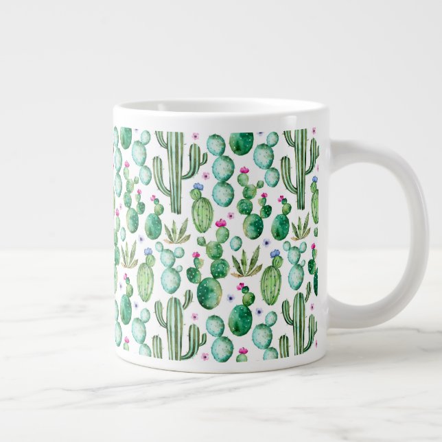 Watercolor Cactus Plants Pattern Large Coffee Mug (Right)