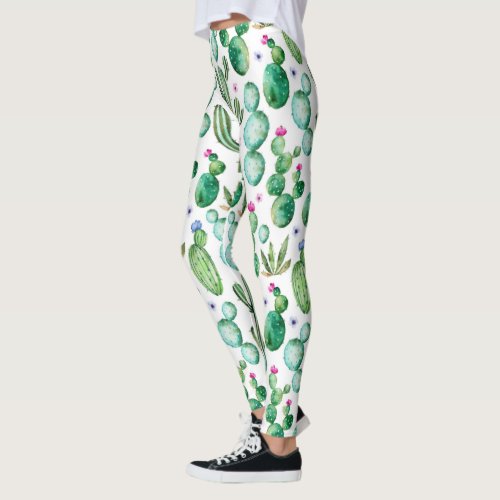 Watercolor Cactus Plants Pattern Leggings