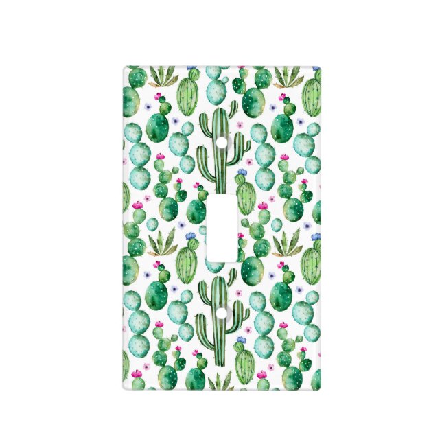 Watercolor Cactus Plants Pattern Light Switch Cover (Front)