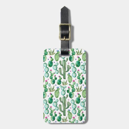 Watercolor Cactus Plants Pattern Luggage Tag