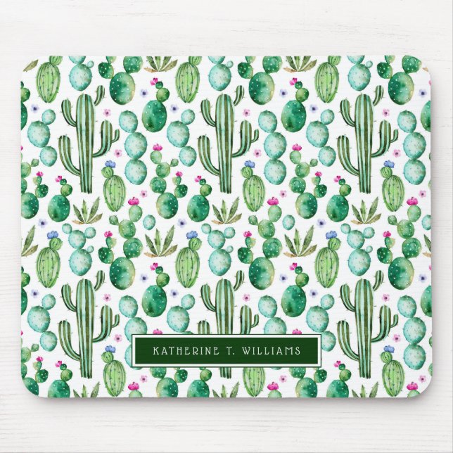 Watercolor Cactus Plants Pattern Mouse Pad (Front)