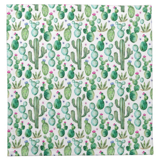 Watercolor Cactus Plants Pattern Napkin (Front)