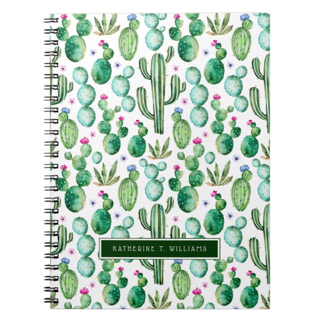 Watercolor Cactus Plants Pattern Notebook (Front)