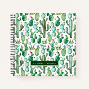 Watercolor Cactus Plants Pattern Notebook