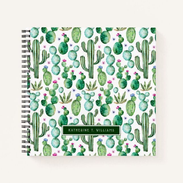 Watercolor Cactus Plants Pattern Notebook (Front)