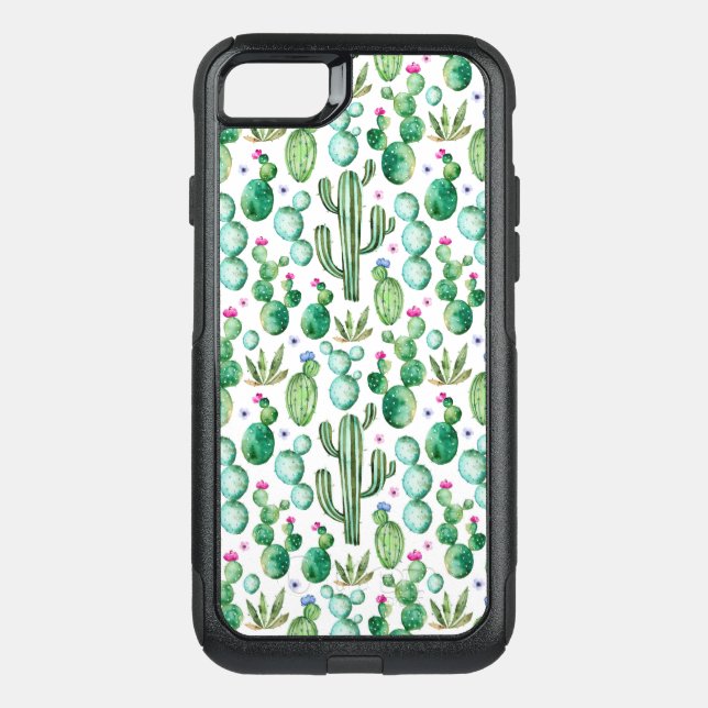 Watercolor Cactus Plants Pattern Otterbox iPhone Case (Back)