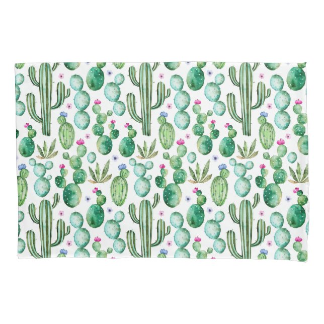 Watercolor Cactus Plants Pattern Pillowcase (Front-Left)