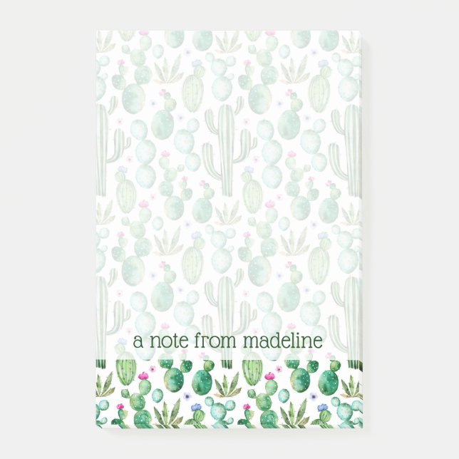 Watercolor Cactus Plants Pattern Post-it Notes (Front)