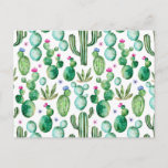 Watercolor Cactus Plants Pattern Postcard