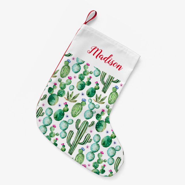 Watercolor Cactus Plants Pattern Small Christmas Stocking (Front (Hanging))