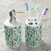 Watercolor Cactus Plants Pattern Soap Dispenser And Toothbrush Holder Watercolor Cactus Plants Pattern Soap Dispenser And Toothbrush Holder