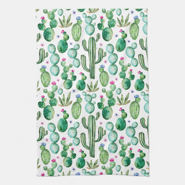 Watercolor Cactus Plants Pattern Towel (Vertical)