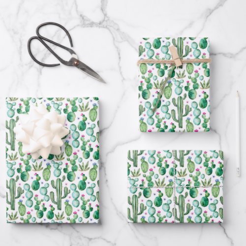 Watercolor Cactus Plants Pattern Wrapping Paper Sheets