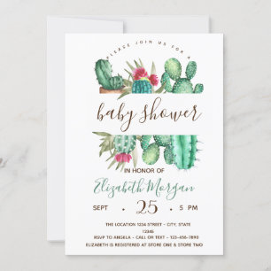 Watercolor Cactus Polka Dots Baby Shower Invitation