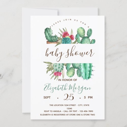 Watercolor Cactus Polka Dots Baby Shower  Invitation