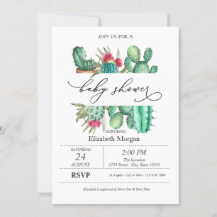 Watercolor Cactus Polka Dots Baby Shower Invitation