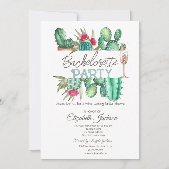 Watercolor Cactus Polka Dots Bachelorette  Invitation (Front)