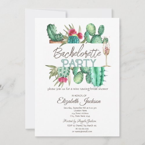 Watercolor Cactus Polka Dots Bachelorette  Invitation