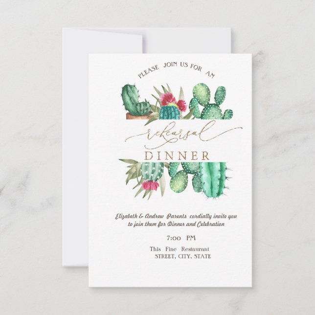 Watercolor Cactus Polka Dots Rehearsal Dinner   Invitation (Front)