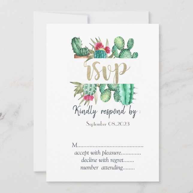 Watercolor Cactus Polka Dots RSVP   Invitation (Front)