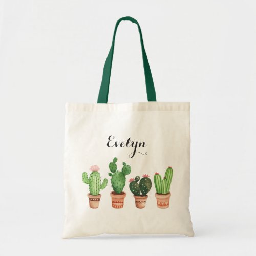 Watercolor Cactus Pot Blush Floral Tote Bag