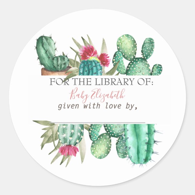Watercolor Cactus Pregnancy  Classic Round Sticker (Front)