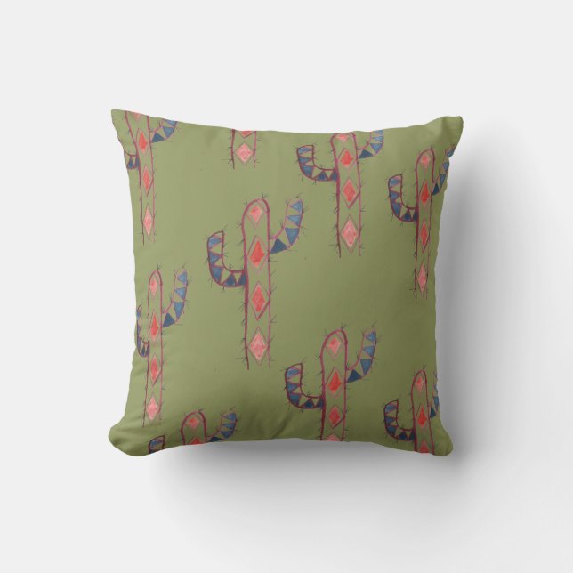 Watercolor Cactus Print Pillow (Front)