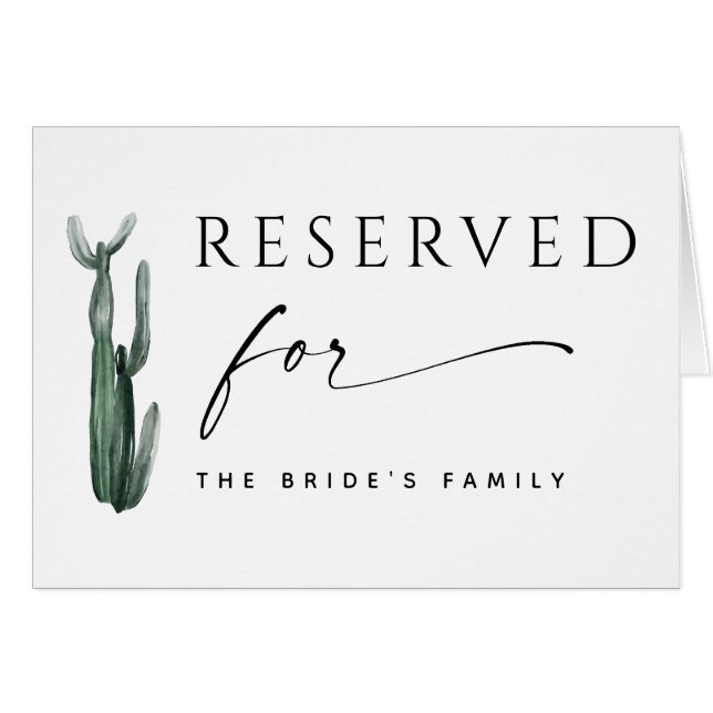 Watercolor Cactus Reserved Sign | Boho Wedding (Front Horizontal)